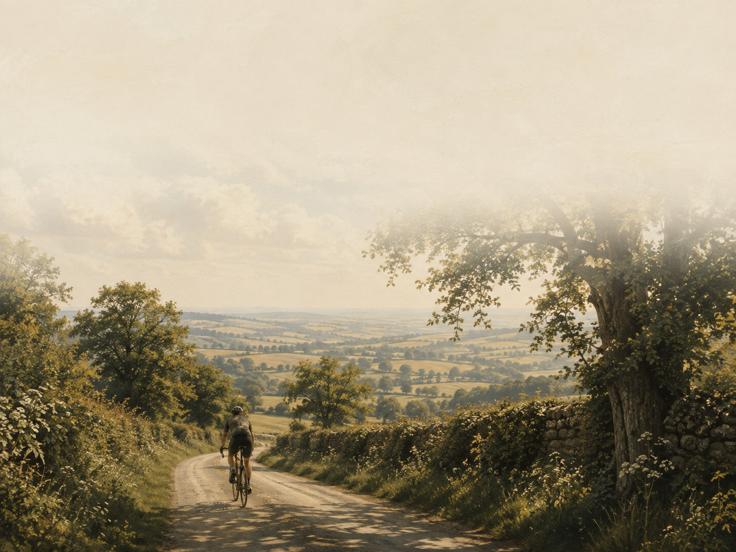Cyclist on a sunlit country lane